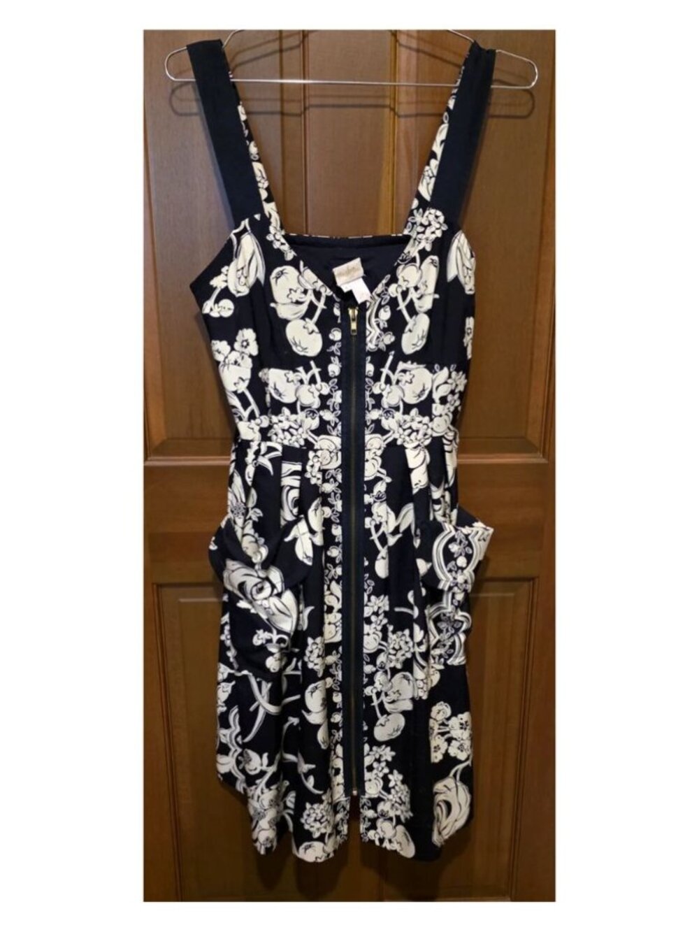 Anthropologie Tracy Reese New York Dress SZ 8 DARK NAVY FLORAL ZIPPER FRONT POCK